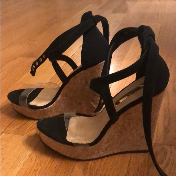 NWOT Liliana Black Suede Platform Wedge Heels - Picture 6 of 8
